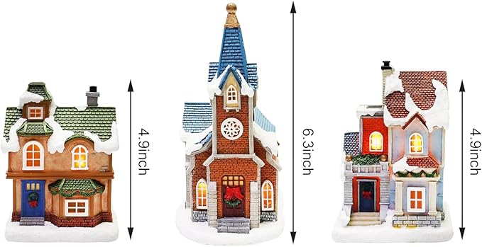 MOMENTS IN TIME Christmas Village Set 12-Piece with LED Lights Miniature Christmas Houses Lighted Holiday Décor for Tabletop Mantel Village Display Gift-Ready Packaging