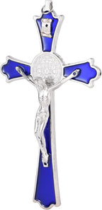 VINETEN Blue Enamel Crucifix Wall Cross -Saint Benedict Metal Wall Art-Cross Give Blessing and The Spiritual Sacred -Crucifix Gift for Grandma, boys Baptism Gift