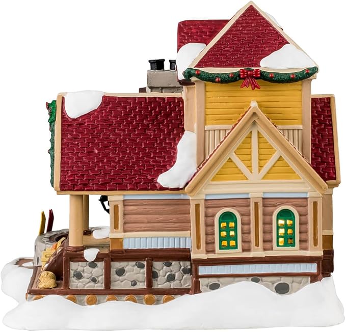 Lemax Sunny Springs Lodge #45229 - Resin Christmas Lodge - Rustic, Warm Earth Tones - Lighted Building with Exterior Lights and Luminations
