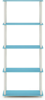 Furinno TURN-N-TUBE Storage Shelves, 5-Tier Book Shelf, Corner Shelf, Toolless Open Shelves, for Organization and Storage, Living Room, Garage, Home Office, Light Blue