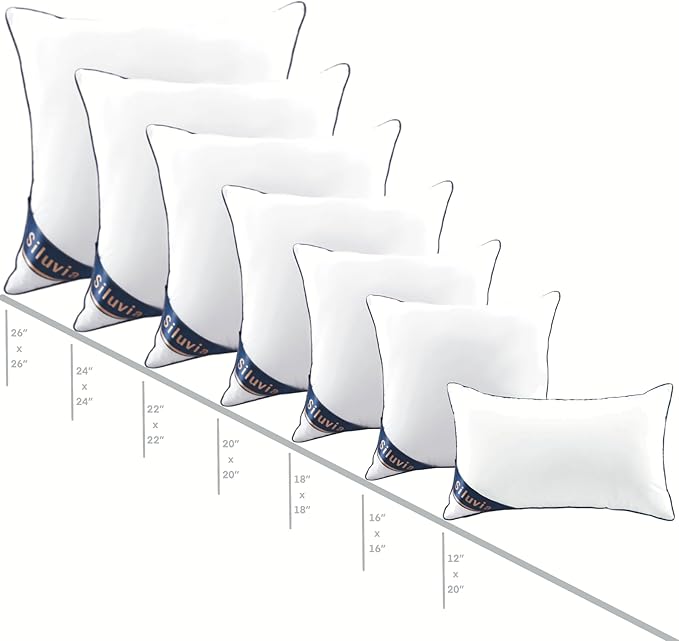 Siluvia Decorative 18x18 Pillow Inserts Set of 4 - Square Throw 18 Pillows with 100% Cotton Cover for Sofa, Couch, and Bed - White