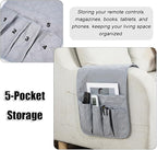 RETON Sofa Armrest Organizer with 5 Pockets, Non Slip Remote Control Caddy with 8 Pieces of Hook and Loop Fasteners, Armchair Caddy Holder Storage for Magazine Recliner Book TV Phone (Gray)