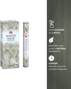 HEM White Sage Incense Sticks – 6 Hexa Tubes × 20g (Approx. 120 Sticks) – Cleansing & Purifying Herbal Aroma for Smudging, Meditation, Relaxation & Home Fragrance
