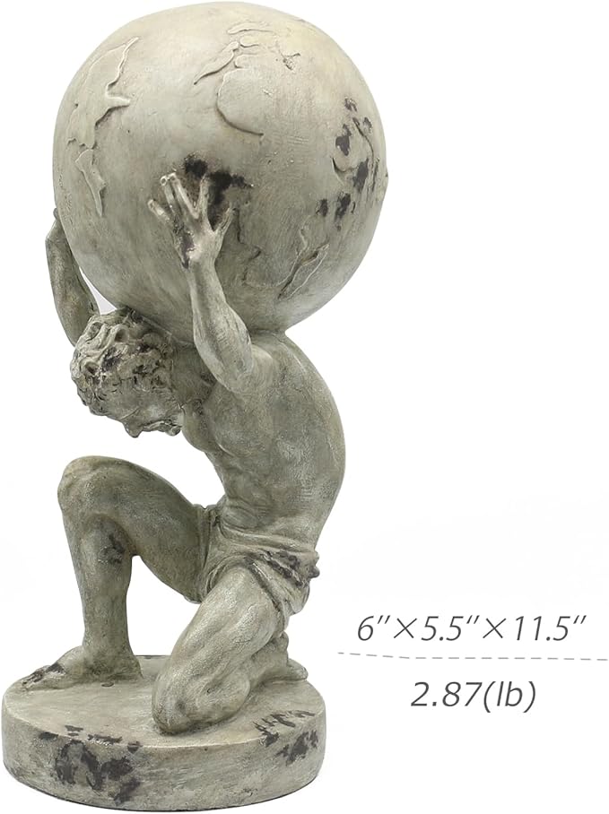Lukitas Atlas Holding Up World Statue and Sculpture, Lifting The Earth Figurine Decor, Creative Ornament for Home Office Living Room, Resin 11.5''