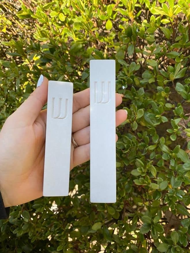 A&S Mezuzot Modern Concrete Mezuzah Case with Scroll, Easy Peel and Stick Mezuza (Ivory+ Engraved Shin, 5 Inches)