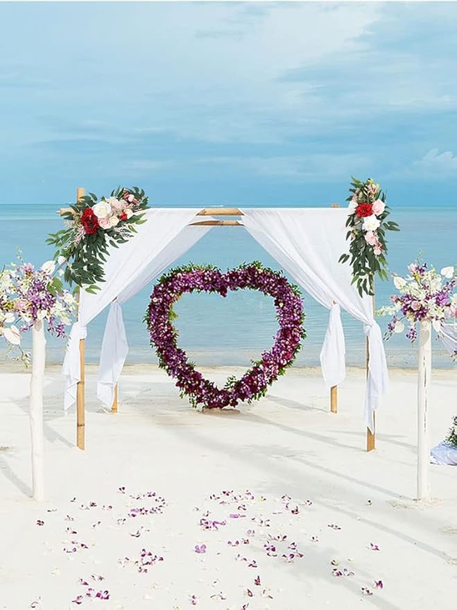 CDQL 2Pcs Wedding Welcome Sign Floral Decoration,Artificial Flower Swag Wedding Arch Decor, Wedding Flower Swag for Wedding Ceremony and Reception Arrangement (White)