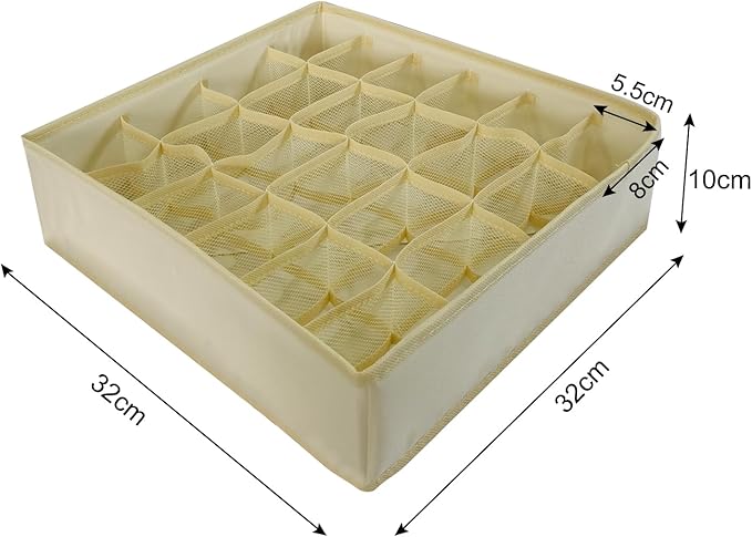 3 Pack Sock and Underwear Drawer Organizer 24 Cell Sock Holders For Closet Organization and Storage Dividers,Foldable(Beige)