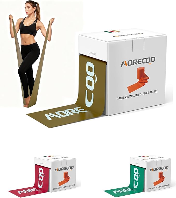 MORECOO Resistance Bands 25 Yard Roll, Level 1, 2, 3 Professional Latex Physical Therapy Band, Exercise Bands for Working Out, Pilates, Upper & Lower Body Exercises & Rehab