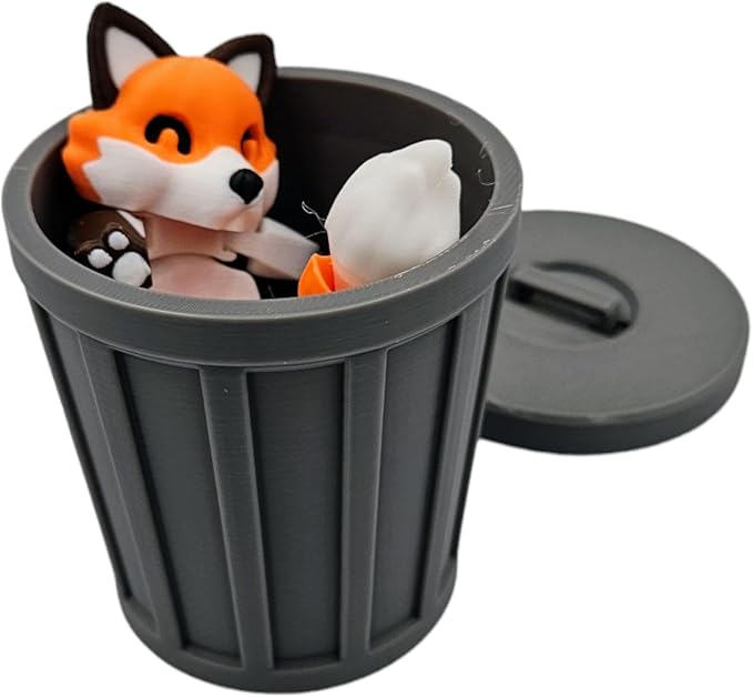 Articulating Animals Raccoon, Fox, Panda, Skunk, Possum with Containers - 3D Printed Articulated Joints ADHD, Autism, Relief Anxiety, Collectible Figurines (Fox Trash Can)