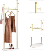 DR.IRON Gold Clothing Racks with Marble Base Modern Coat Racks Freestanding Gold Clothes Rack with Shelves for Bedroom Heavy Duty Garment Racks in Hallway, Entryway
