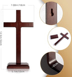 KUXBET Wooden Wall Cross with Stand for Hanging or Standing 12.5 Inch Jesus Christ Catholic Wood Crafted Cross for Wall Decoration Table Home Decor