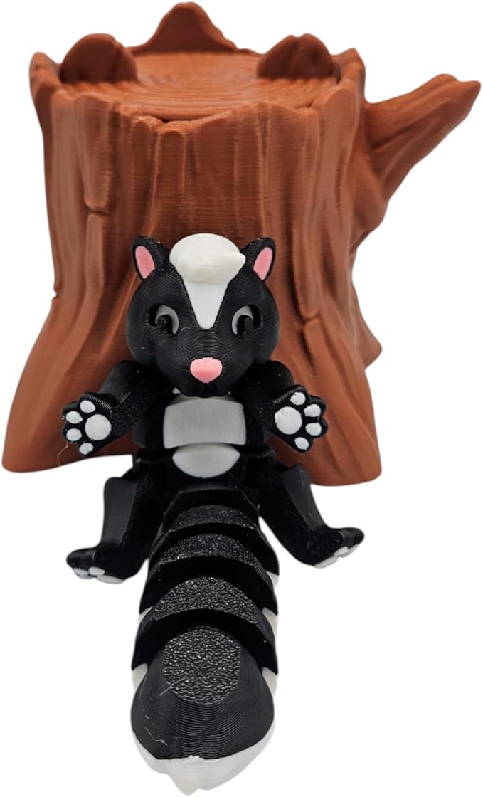 Articulating Animals Raccoon, Fox, Panda, Skunk, Possum with Containers - 3D Printed Articulated Joints ADHD, Autism, Relief Anxiety, Collectible Figurines (Skunk Tree Stump)