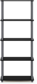 Furinno Turn-N-Tube 5-Tier Multipurpose Shelf / Display Rack / Storage Shelf / Bookshelf, Square Tubes, Black/Grey