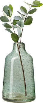 Torre & Tagus 10 Inch Tall Green Glass Vase with Gold Flakes, Mouth Blown Glass Vases Green Flower Vase Centerpieces, Watertight for Hydroponic Plants, Coastal Seagreen Gold Decor Accents (Marina)