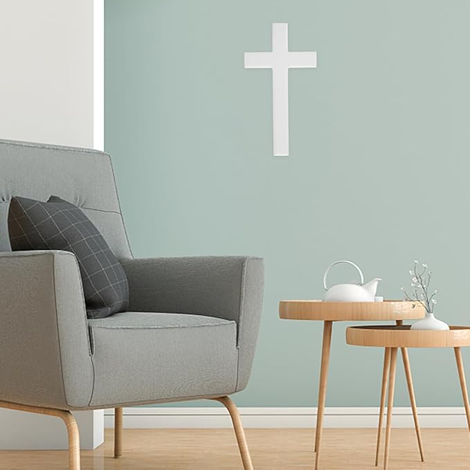 BESTOYARD 8.26 inch Large White Wooden Wall Cross, Solid Wood Christian Decor for Home, Living Room, Church Altar - Hanging Religious Spiritual Gift for Baptism, Christmas, House Blessing