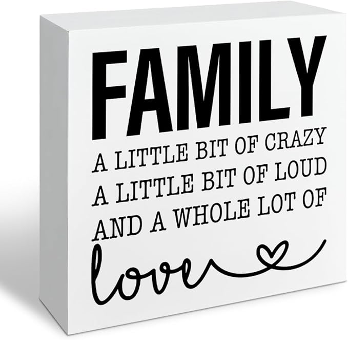 Funny Wood Sign, Family A Little Bit Of Crazy A Little Bit Of Loud And... Housewarming Gift, Box Sign Decor Tabletop, Living Room Decor, Hallway Decoration, 5.1x5.1inches