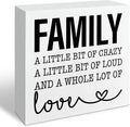 Funny Wood Sign, Family A Little Bit Of Crazy A Little Bit Of Loud And... Housewarming Gift, Box Sign Decor Tabletop, Living Room Decor, Hallway Decoration, 5.1x5.1inches