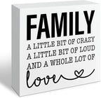 Funny Wood Sign, Family A Little Bit Of Crazy A Little Bit Of Loud And... Housewarming Gift, Box Sign Decor Tabletop, Living Room Decor, Hallway Decoration, 5.1x5.1inches