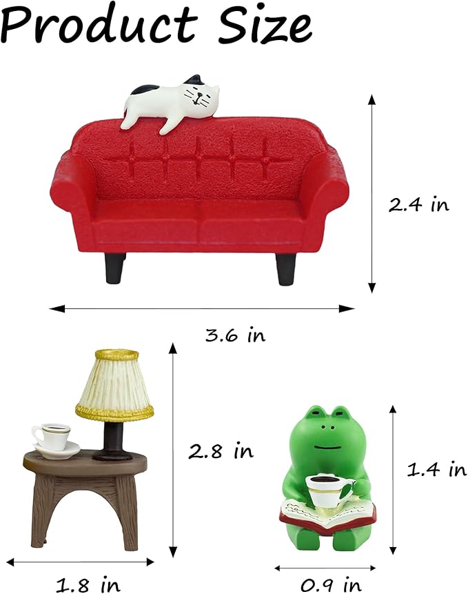 Mevodeata Cute Mini Frog Figurine with Small Sofa and Lamp Table Resin Frog Figure for Office Decor (Red Long Sofa)