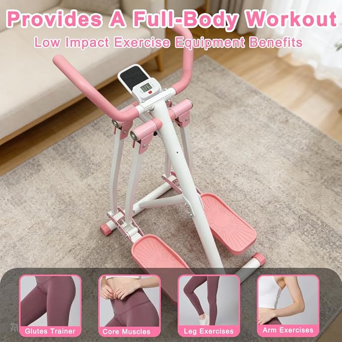 Air Walker Exercise Machine,Foldable Elliptical Machine for Home,Mini Elliptical for Full-Body Low-Impact Exercise with LCD Display Ideal for Home Gym