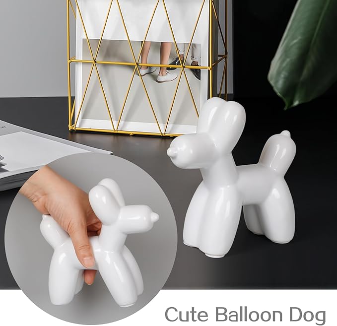 Notakia Large White Cute Ceramics Balloon Dog Statue Crafts Living Room Desktop Decorations,Handmade Modern Small Ceramic Animal Statue Ornament Home Decor Accents