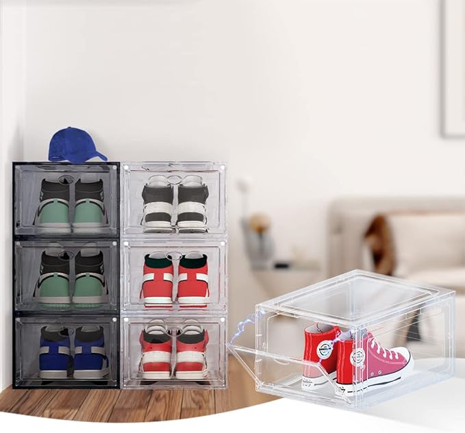 US 15 Clear Entryway Shoe Storage Boxes Stackable XXL, 8 Pack Clear Shoe Boxes Stackable for Closet, Drop Front Large Plastic Shoe Containers Collecting Sneakers