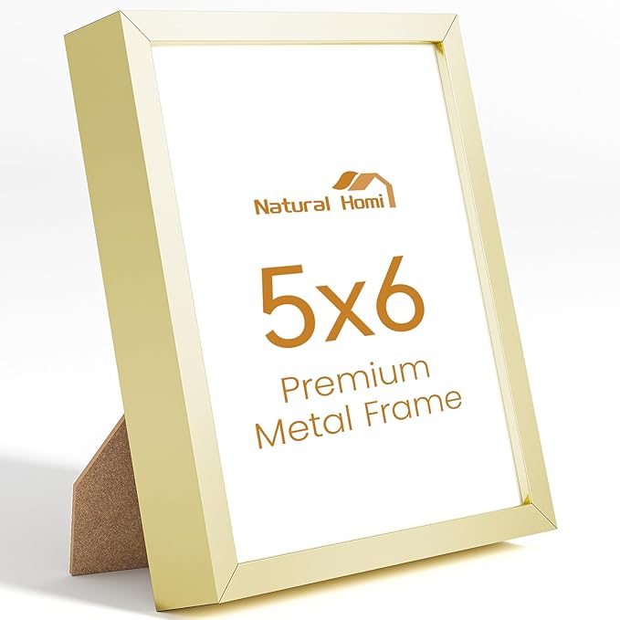 5x6 Aluminum Metal Picture Frame,Tempered Glass Gold Photo Frame 5x6 for Family Photo,Posters,Art,Document to Wall Mount Horizontally or Vertically