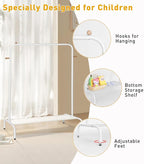 Kids Clothing Rack - Garment Rack with Bottom Storage Shelf for Children, Small Baby, & Toddler, Clothes Organizer, Shirts, Dresser, Hat, Backpack, Bedroom, White