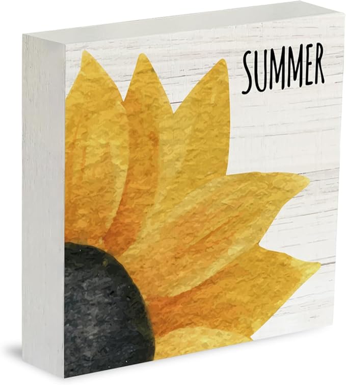 IYEZH Sunflower Kitchen Decor, Summer Decorations for Home Wooden Box Sign Rustic Farmhouse Wood Box Sign Home Desk Tabletop Shelf Decor