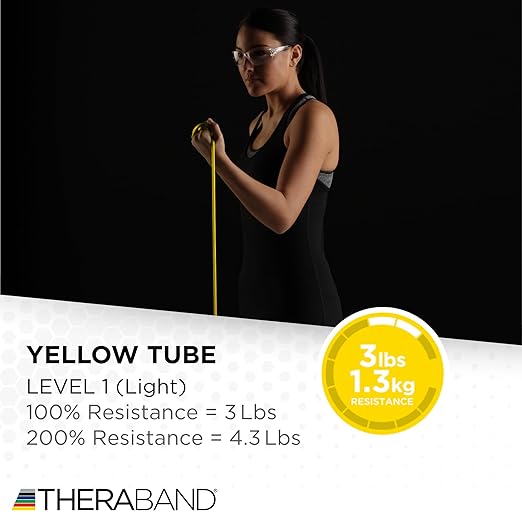 THERABAND Resistance Tubes, Begginer Set, Yellow, Red, and Green, 5 ft Latex Tubing, Home or Clinic Use, Cut-to-Fit, Color-Coded Resistance Bands for Upper & Lower Body Workouts