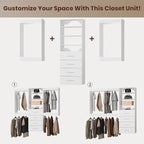 ROOMTEC Modular Closet System, 84" Wall-Mounted Closet Organizer with Drawers and Hanging Rods, Wooden Tower for Walk-In Closets, Wardrobe Storage Kit, White