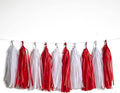 Red and White Tassel Garland Paper Tissue Tassels Garland for Party Decorations, Pack of 20