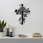Kercan Metal Rose Cross Wall Decor - Modern Room Decor Black Cross Wall Art Home Decor for Living Room, Bedroom, Dining Room, Porch