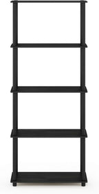 Furinno TURN-N-TUBE Storage Shelves, 5-Tier Book Shelf, Corner Shelf, Toolless Open Shelves, for Organization and Storage, Living Room, Garage, Home Office, Americano