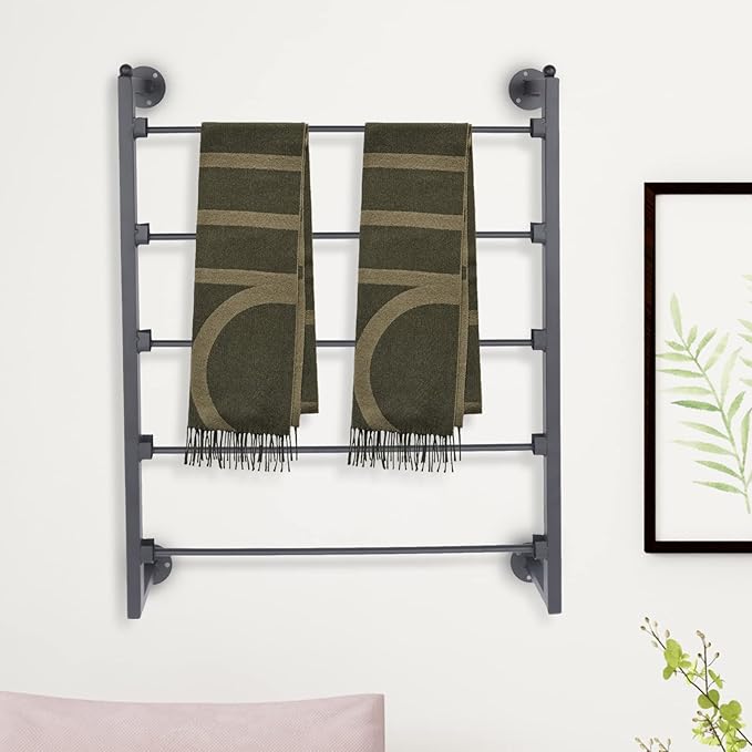 Scarf Organizer Wall Mounted, 5-Tier Scarf Display Rack, Metal Spiral Scarf Holder Belt Pants Hijab Hanger for Clothing Retail Store Home, 23.6" x 3.9" x 29.5"(Black)