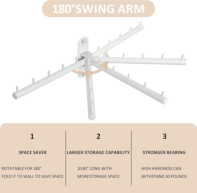 Swing Clothes Hanger Rack, Garment Racks Folding Clothes Bar Wall Mounted, 180°Rotation Laundry Drying Rack 304 Stainless Steel Space Saving for Laundry Room Bedroom Balcony, 9.45" Long 2Pack