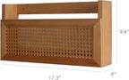 Wall Magazine Rack with PE Rattan Grid,Size 17.3" x 4" x 9.4",File Holder For Entryway,Living Room,Waiting Room,Kids’ room,Office(Retro Brown)