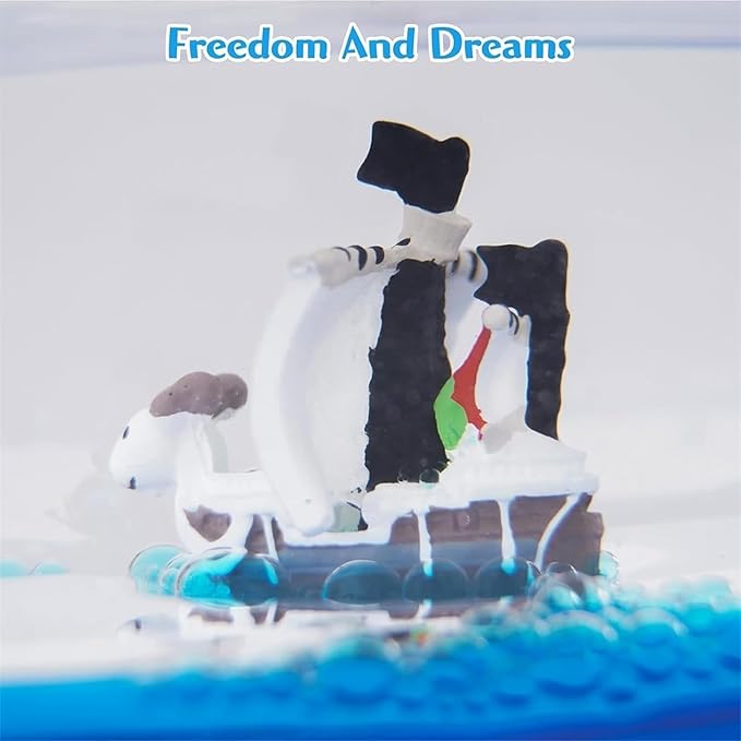 Unsinkable One Going Pirate Ship Piece Merry Toy in a Bottle Box - Floating Boat Liquid Motion Ocean Desk Decor, Unique Birthday Gifts for Men Women Anime Lovers Desk Ornament (Blue-f)