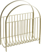 MyGift Deluxe Mid Century Brass Tone Metal Wire Magazine Holder Rack, Table or Floor Display Newspaper Stand Storage Sling for Magazines and Vinyl Record Albums