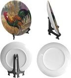 Rooster Decorative Plates, 10 Inch, Chicken In Rice Field Round Display Plate, Hanging Decorative Plate with Display Stand, Ceramic Craft for Wall Hanging Decorative