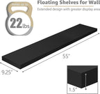 Sorbus Floating Shelves for Wall - 55 Inch Extra-Long Bathroom Shelves, Wall Decor for Bedroom, Kitchen, Living Room, Book Storage - Mounted Floating Shelf with Hidden Brackets (Black, 2 Pack)