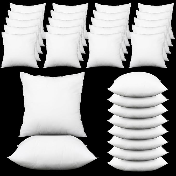 Soaoo Set of 30 Fluffy Throw Pillows Insert Bulk 18 x 18 Inches White, Filled in 400g Polyester Fiber, Decorative Square Pillow for Couch Sofa Bed and Party Supplies