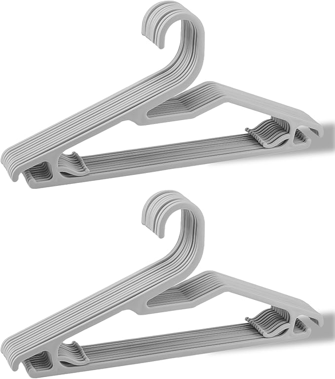 Clothes Hangers 16.5", Blouse Hanger with Z-Shape Opening, Short Neck Hangers for Closet, Coat Hanger for Adults Suit, Hoodies, Shirts, Jacket, Plastic Shirt Hangar for Men Grey, 20 Pack