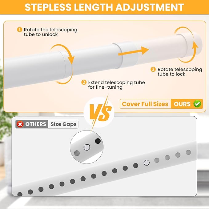 2 Pack Closet Rods for Hanging Clothes,17-84 Inch No-Cut Stepless Adjustable Closet Rod, 1.3 Inch Heavy Duty Metal Closet Hanging Rod with Brackets, White Closet Bar for Closet, Laundry Room, RV