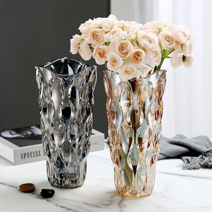 CEMABT 9.5inch 3.4 lb Glass Vases for Flowers Unbreakable Thickened Morden vase for Tables Centerpieces,Colorful,Vintage and Clear Rose Large Flower vases for Bouquet Unique Gifts（Grey）