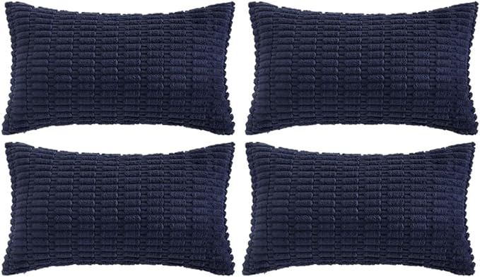 Fancy Homi 4 Packs Navy Blue Decorative Throw Pillow Covers 12x24 Inch for Living Room Couch Bed Sofa, Rustic Modern Farmhouse Boho Home Decor, Soft Plush Corduroy Cute Square Cushion Case 30x60 cm