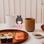 Japanese Kokeshi Doll Girl in Kimono Collectible Figurines Traditional Crafts Oriental Geisha Statue for Office Bar Home Party Table Decoration Pink