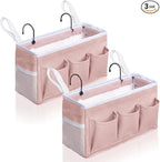 Bedside Caddy Hanging Storage Bag, Organizer Baskets with Pockets for Bunk Bed Accessories, Loft & Dorm Rooms Chair Bed Rails (Pink-2pcs)
