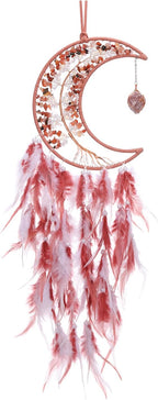 PATIKIL Crystal Life of Tree Dream Catchers, 28 Inch Feather Handmade Moon Dream Catchers with Gemstone Agate Stone Wall Hangings Decor for Home Wedding Bedroom Living Room, Red White