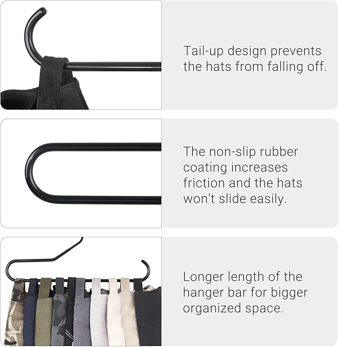 Mkono Hat Organizer for Baseball Caps Metal Hat Rack for Closet Hat Hangers Baseball Cap Holder Hat Storage Organizer Holds 40 Caps, Set of 4, Black
